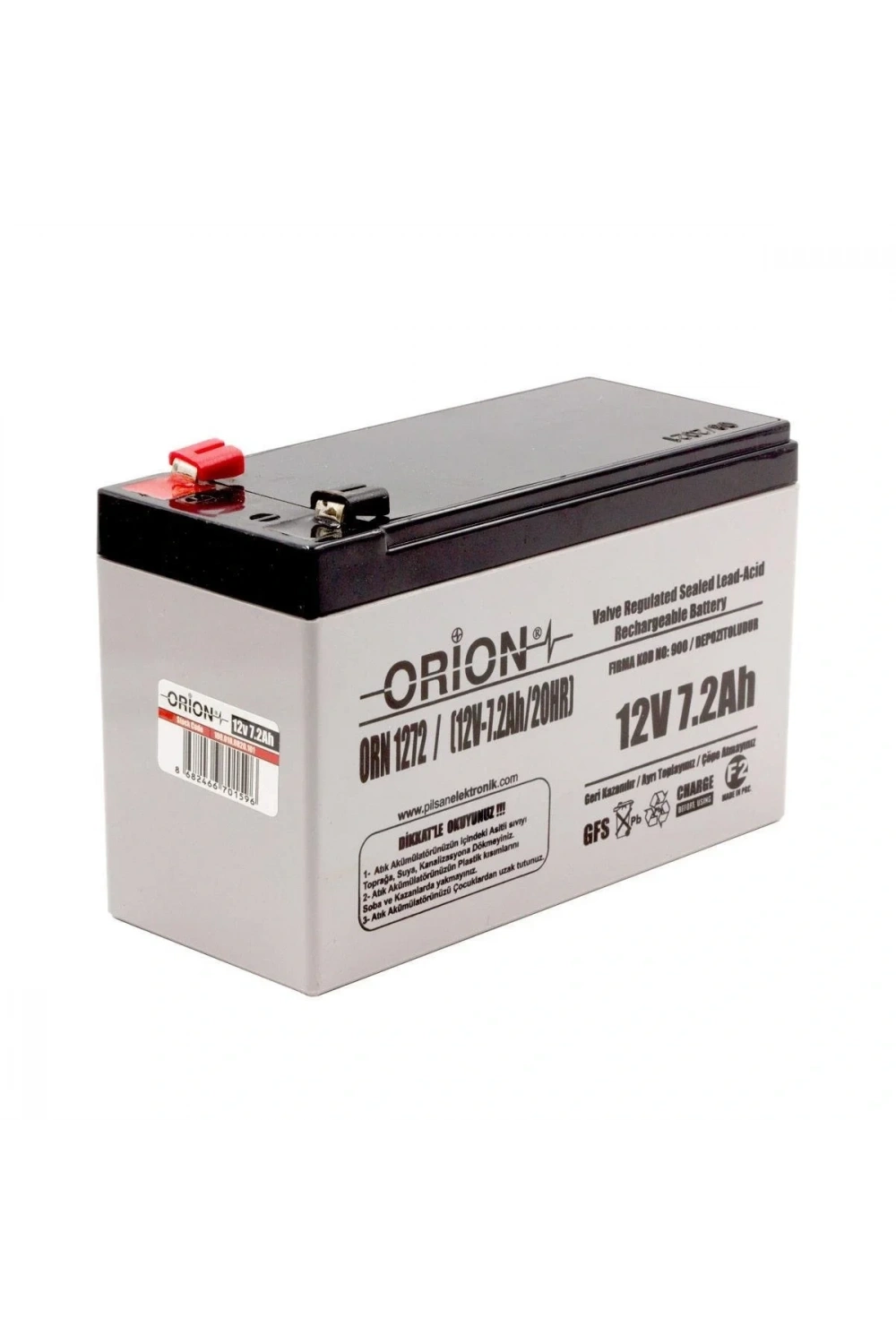 Orion 12V 7.2Ah Bakımsız Kuru Akü - T2 Kalın Soket