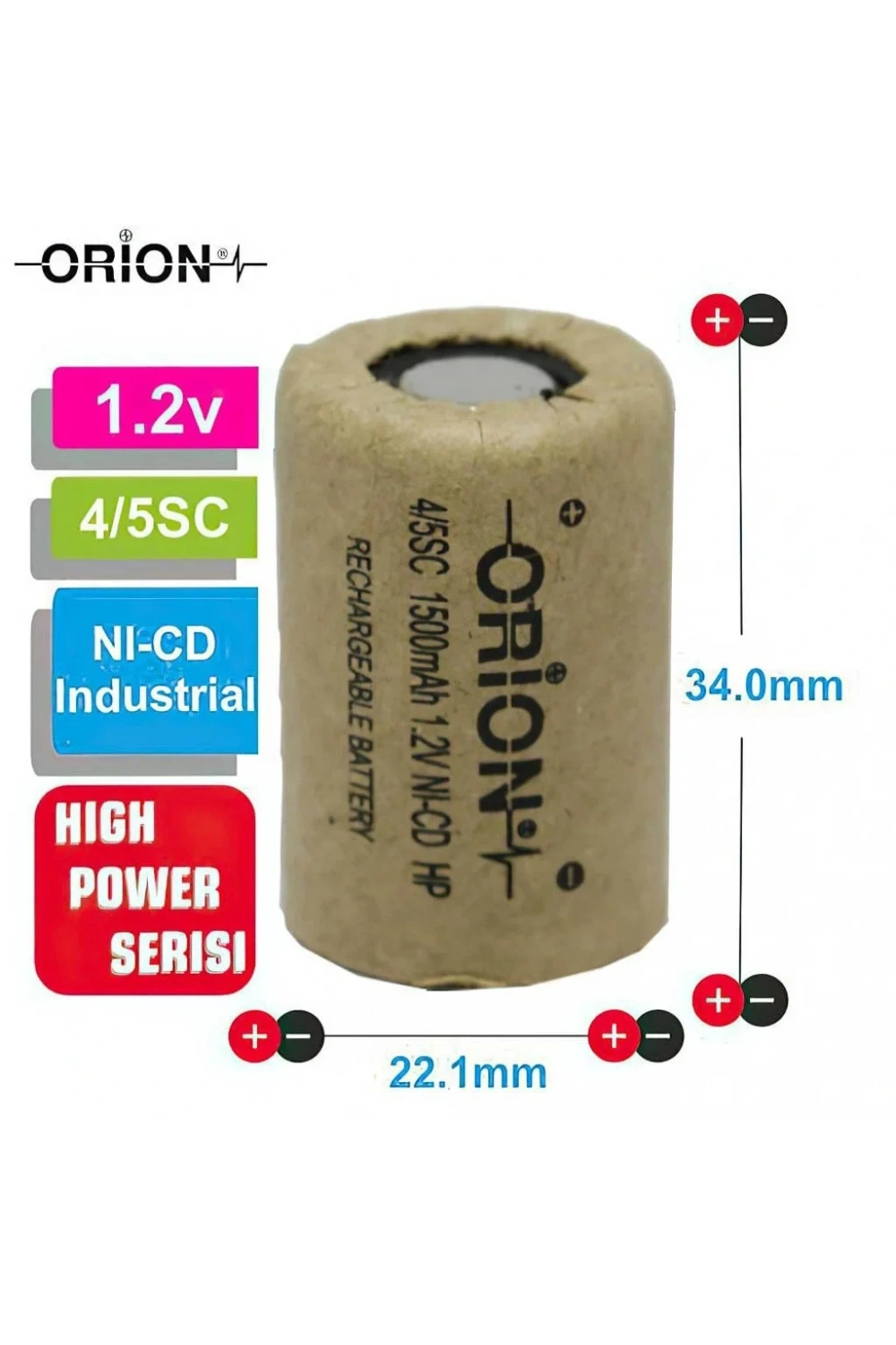 Orion 1.2V Ni-Cd 4/5SC 1500mAh Şarj Edilebilir Pil - HP