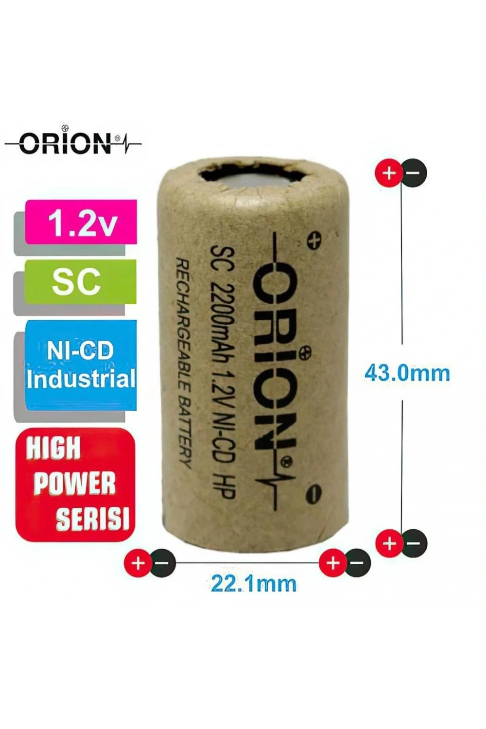 Orion 1.2V Ni-Cd SC 2200mAh Şarj Edilebilir Pil - HP