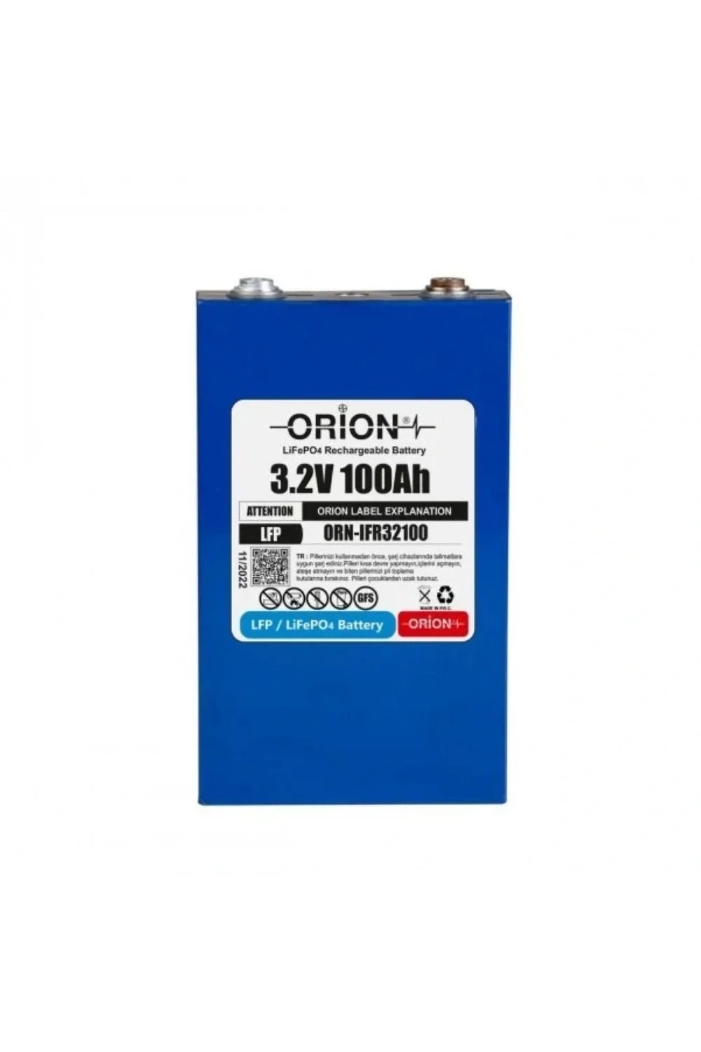 Orion 3.2 Volt 100 Ah LifePO4 Prizmatik Hücre - 0100DV