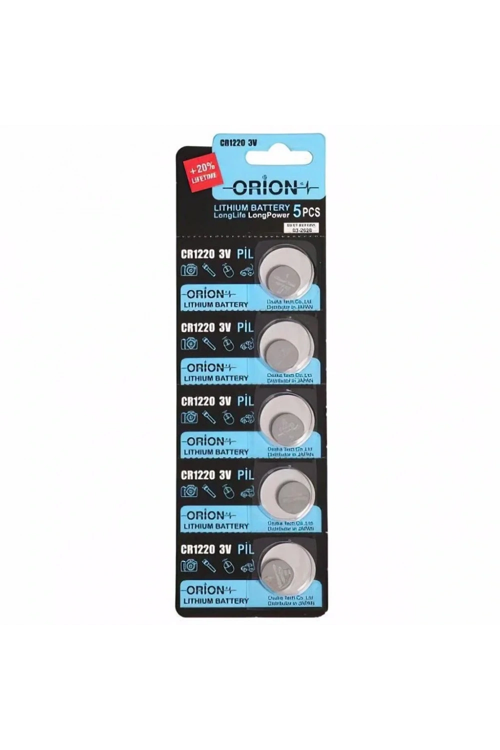 Orion CR1220 3V Lityum Düğme Pil 5li Kart Paket