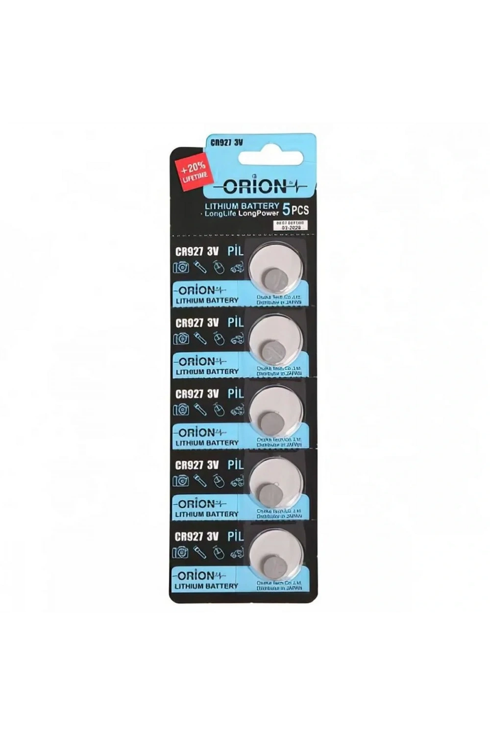 Orion CR927 3V Lityum Pil / CR 927 3V Düğme Pil 5li Kart Paket