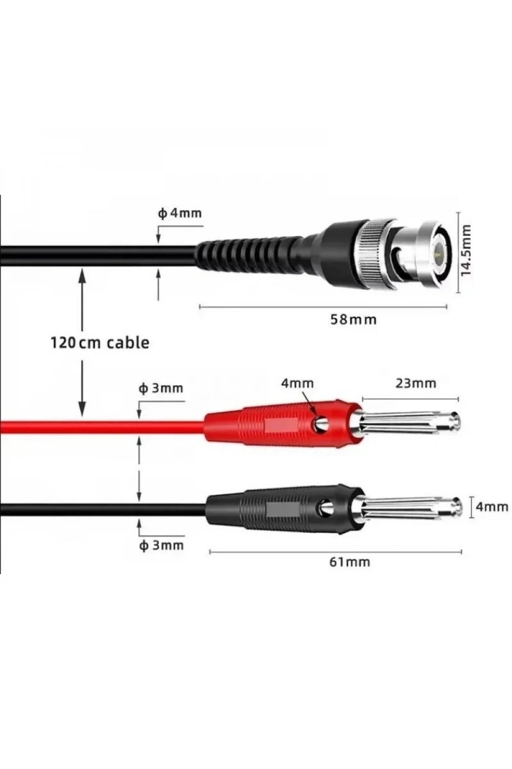 P1008A BNC Q9 - 4mm Banana Dönüştürücü Osiloskop Kablosu - 120cm