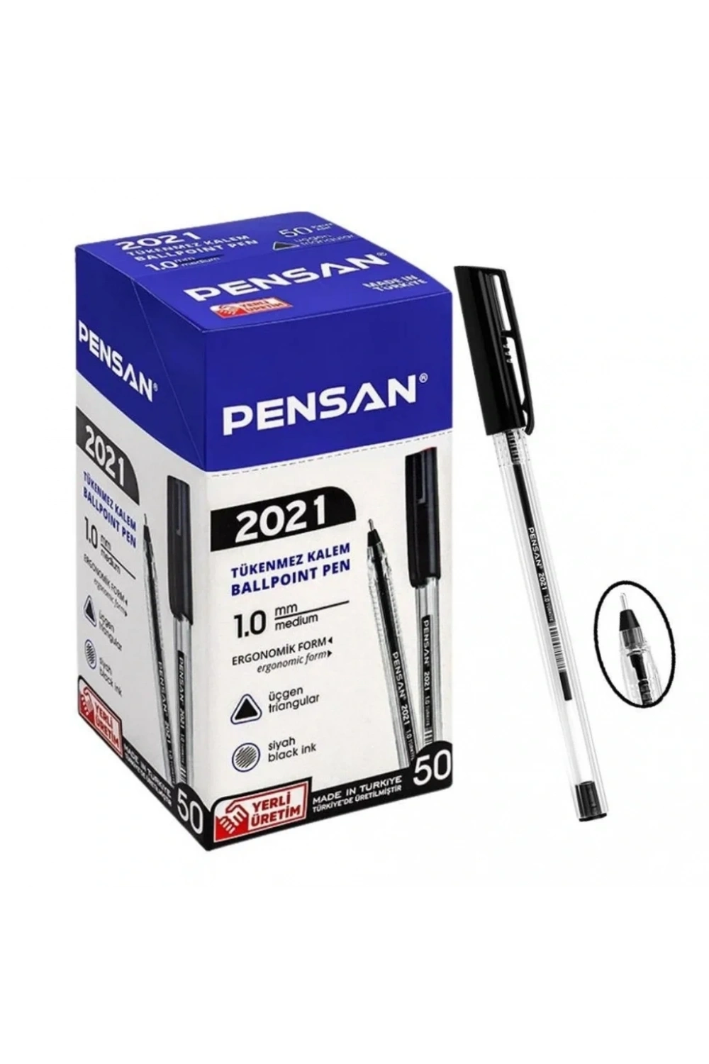 Pensan 2021 Siyah Tükenmez Kalem Şeffaf Üçgen Gövde 1.0 mm 1 Adet