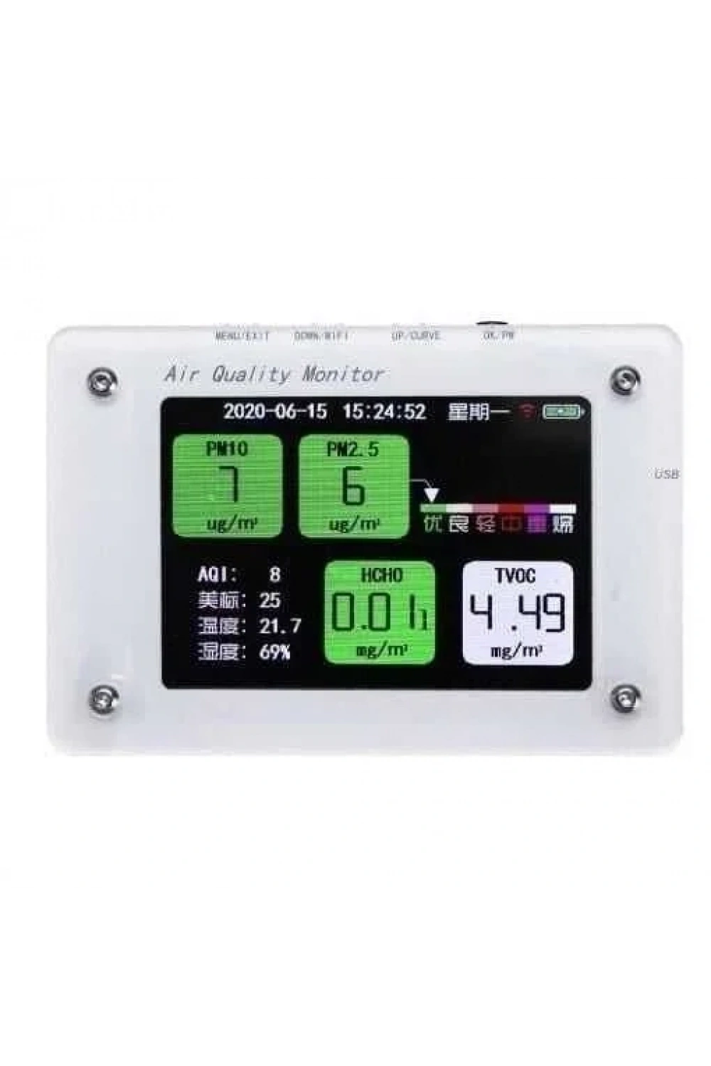 PM2.5 TVOC CO2 HCHO AQI Hava Kalitesi Monitörü - B1