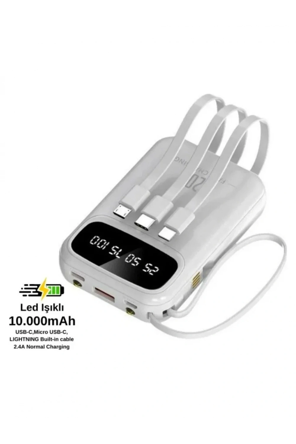 PW-97 2.4A LCDli 1xUSB-A Dahili Mikro Type-C Lightning 10.000mAh Powerbank