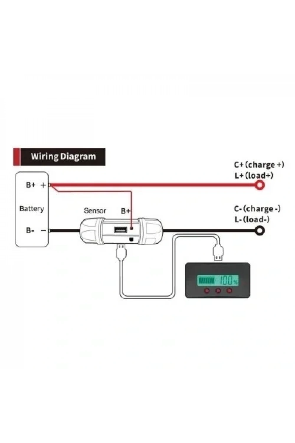 PZEM-033 8-120V Pil Voltaj Kapasite Göstergesi + 100A Şönt + 1m USB Kablo