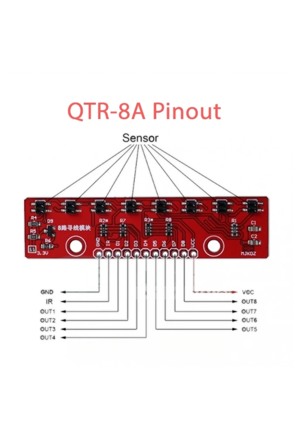 QTR-8A 8’li Kızılötesi Sensör Modülü