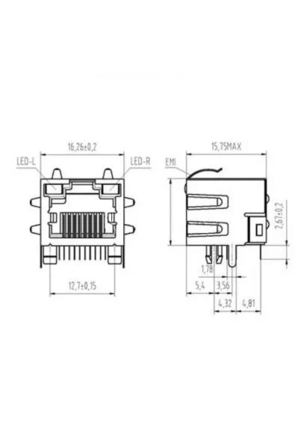 RJ45 8P8C Işıklı Dişi Ethernet Konnektörü - PCB Tipi