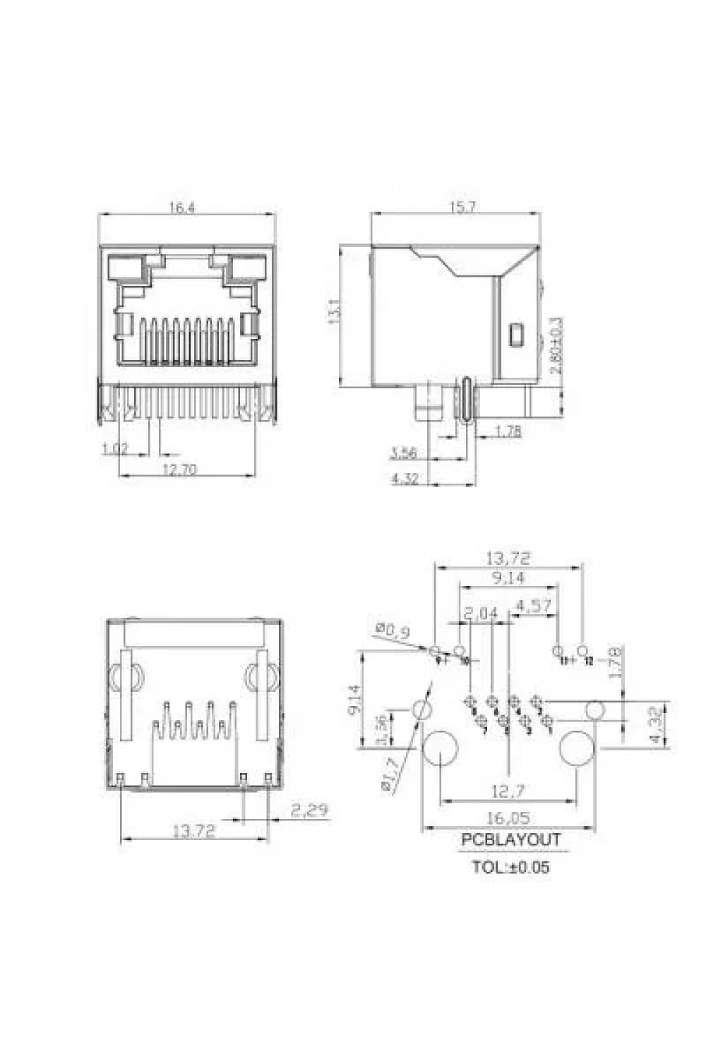 RJ45 8P8C Işıklı Dişi Ethernet Konnektörü - PCB Tipi