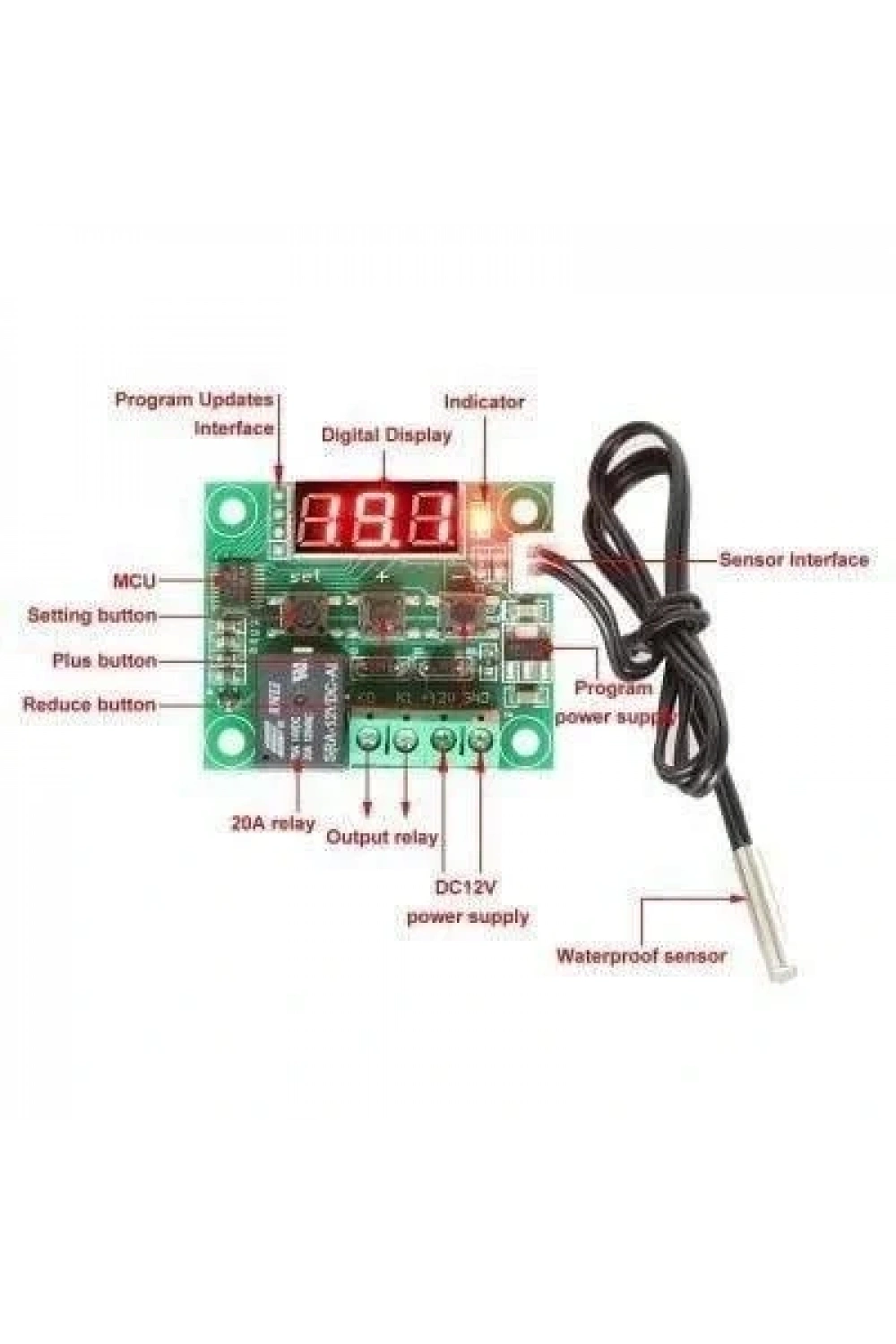 Röle Çıkışlı Dijital Termostat. Sıcaklık Kontrol Kartı - W1209