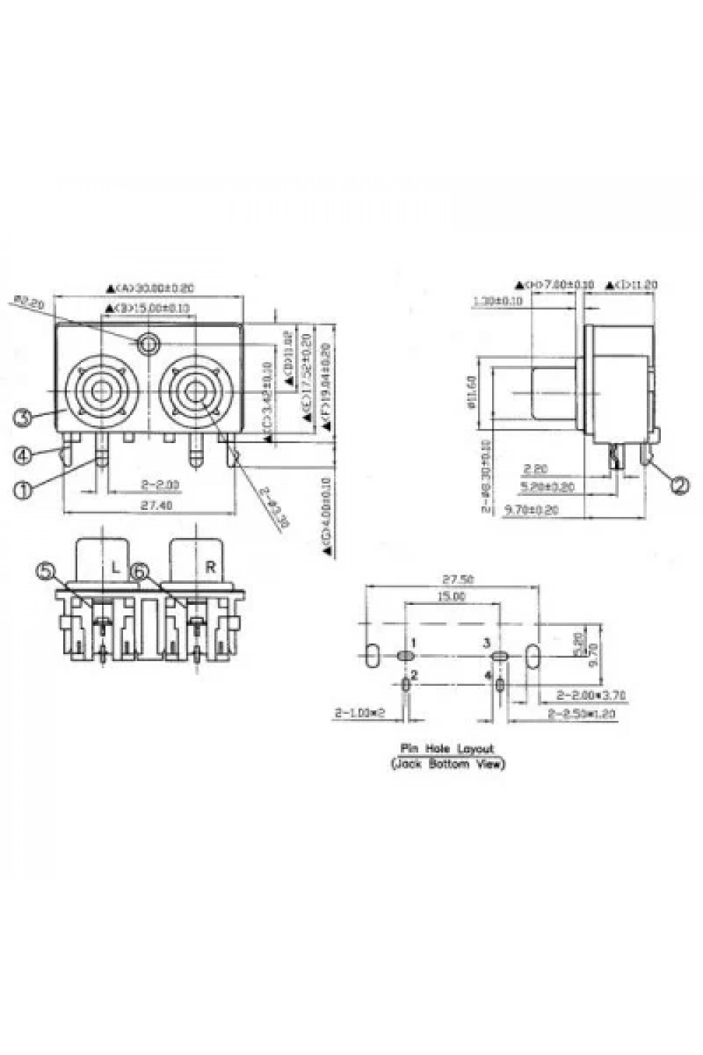 SCP662B 3.5mm Stereo RCA Jack Dişi - PCB Tip
