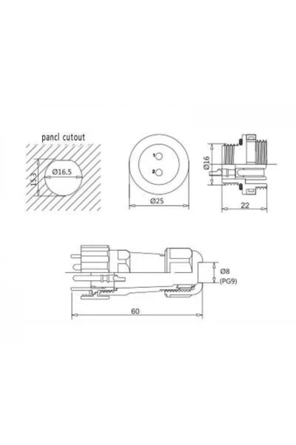 SD16 2 Pin 16mm Su Geçirmez Konnektör Takımı - Panel Tipi