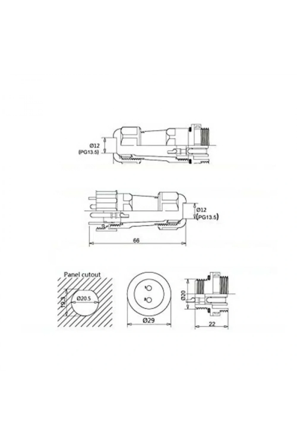 SD20 2 Pin 20mm Su Geçirmez Konnektör Takımı