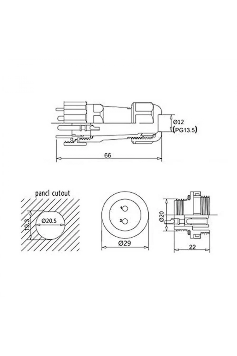 SD20 3 Pin 20mm Su Geçirmez Konnektör Takımı - Panel Tipi