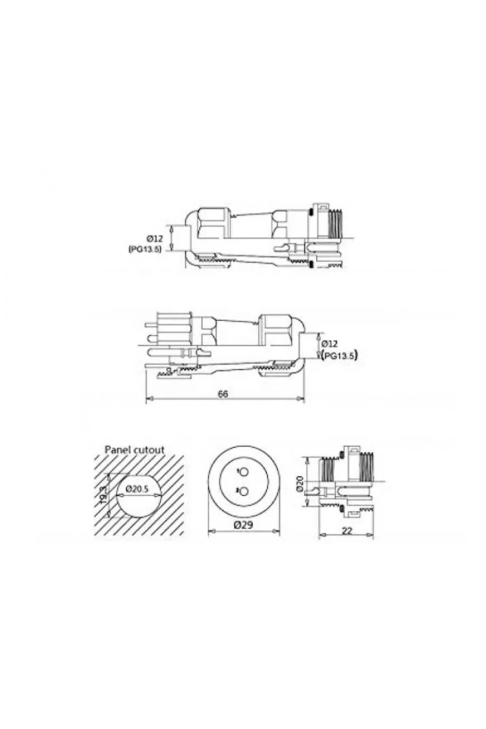 SD20 5 Pin 20mm Su Geçirmez Konnektör Takımı