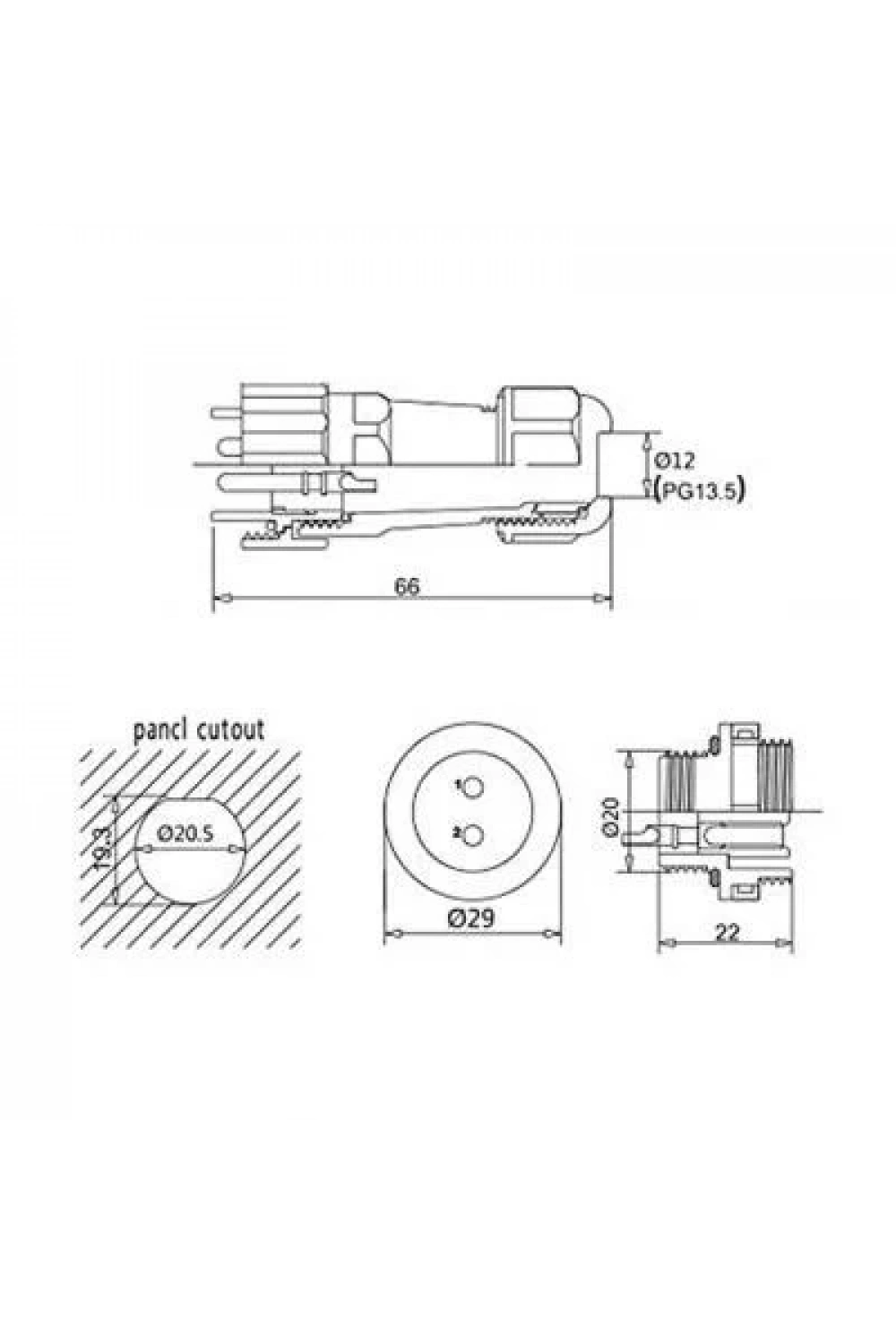 SD20 6 Pin 20mm Su Geçirmez Konnektör Takımı - Panel Tipi