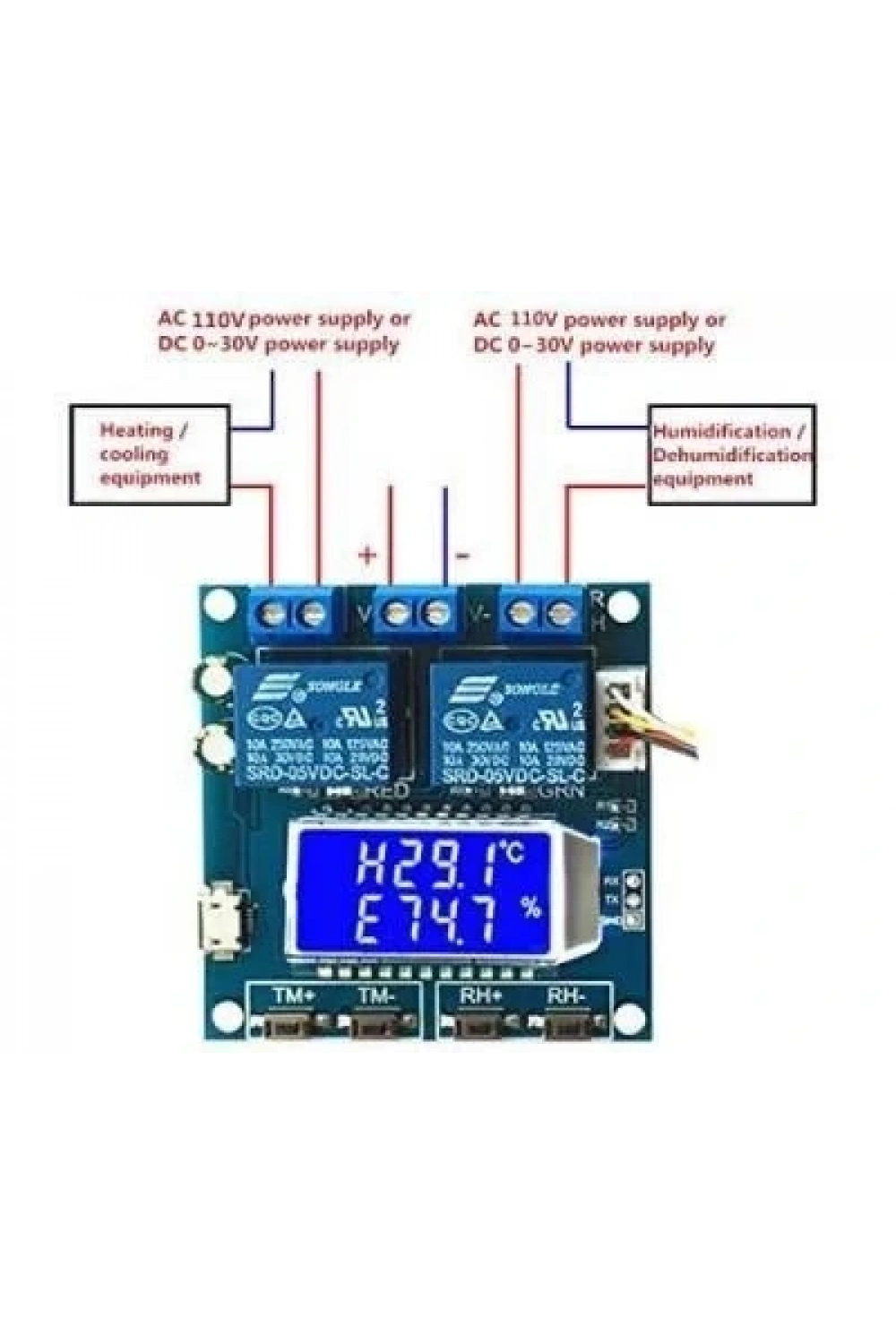 SHT20 Isı ve Nem Kontrollü 2 Kanal Bağımsız Röle Modülü XH-M452