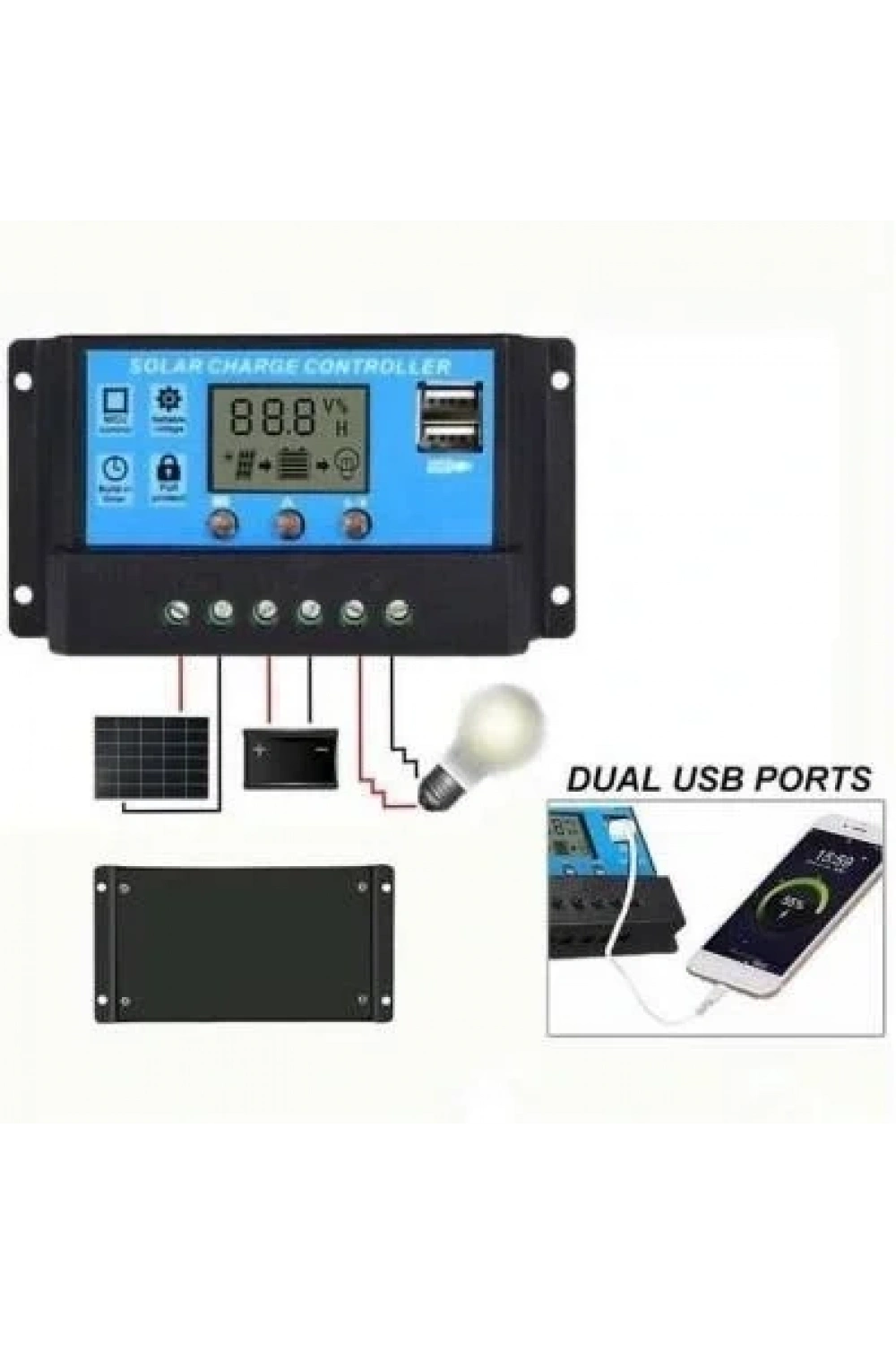 Solar Panel Akü Şarj Cihazı 10A 12/24V