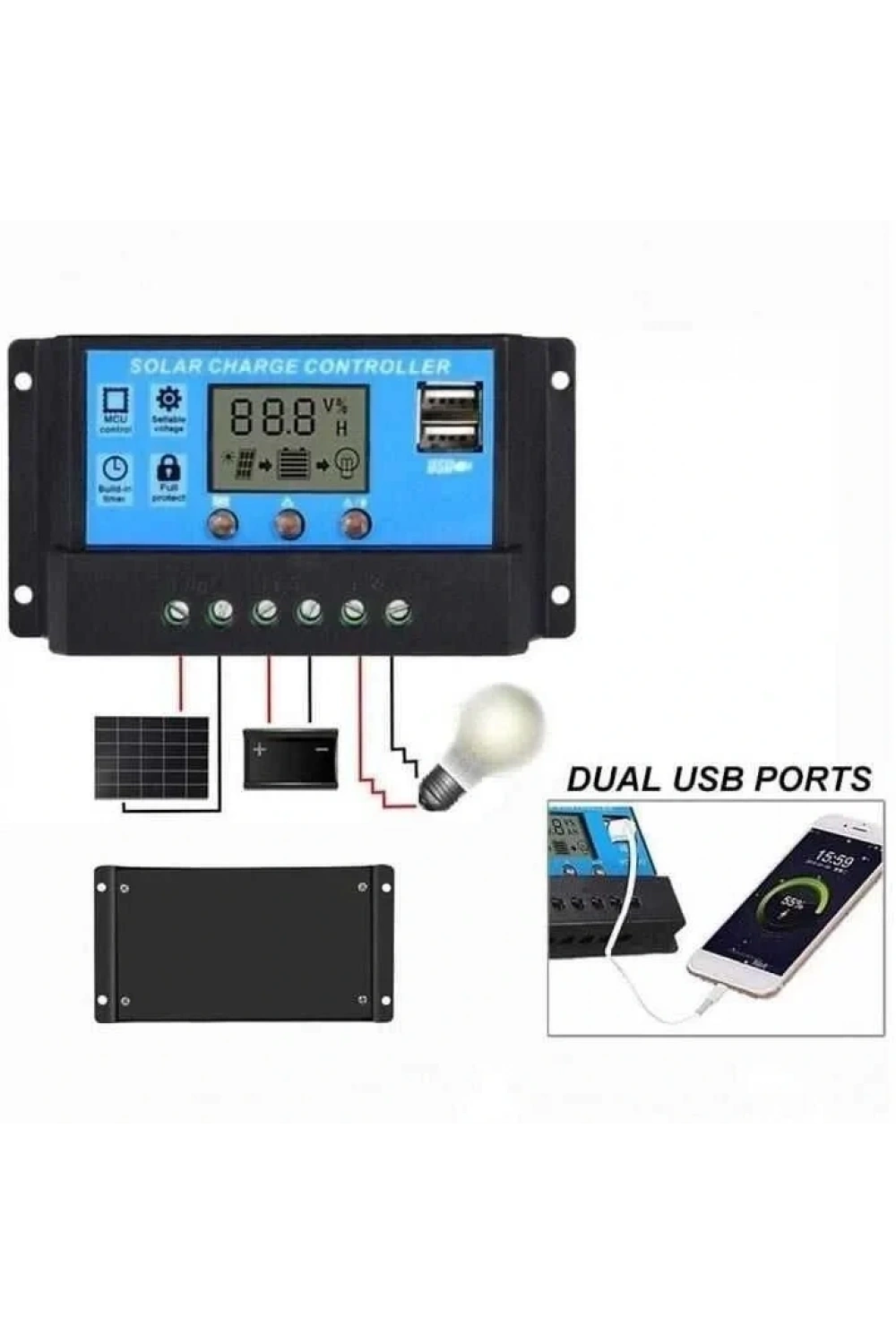 Solar Panel Akü Şarj Cihazı 20A 12/24V