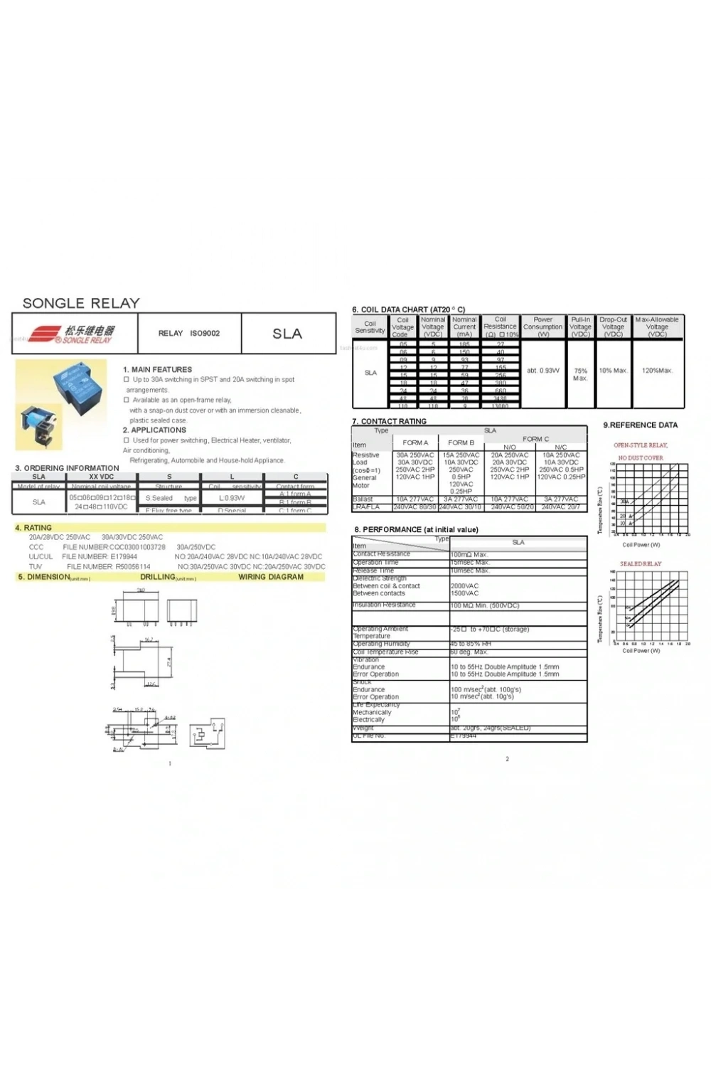 Songle 12V 30A 6 Pin Röle SLA-12VDC-SL-C ( T90 Relay )