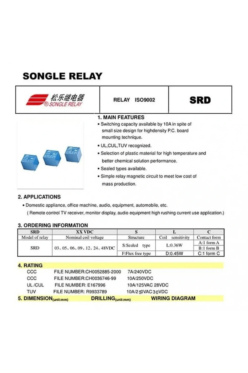 Songle 12V Minyon Spot Röle SRD-12VDC-SL-C