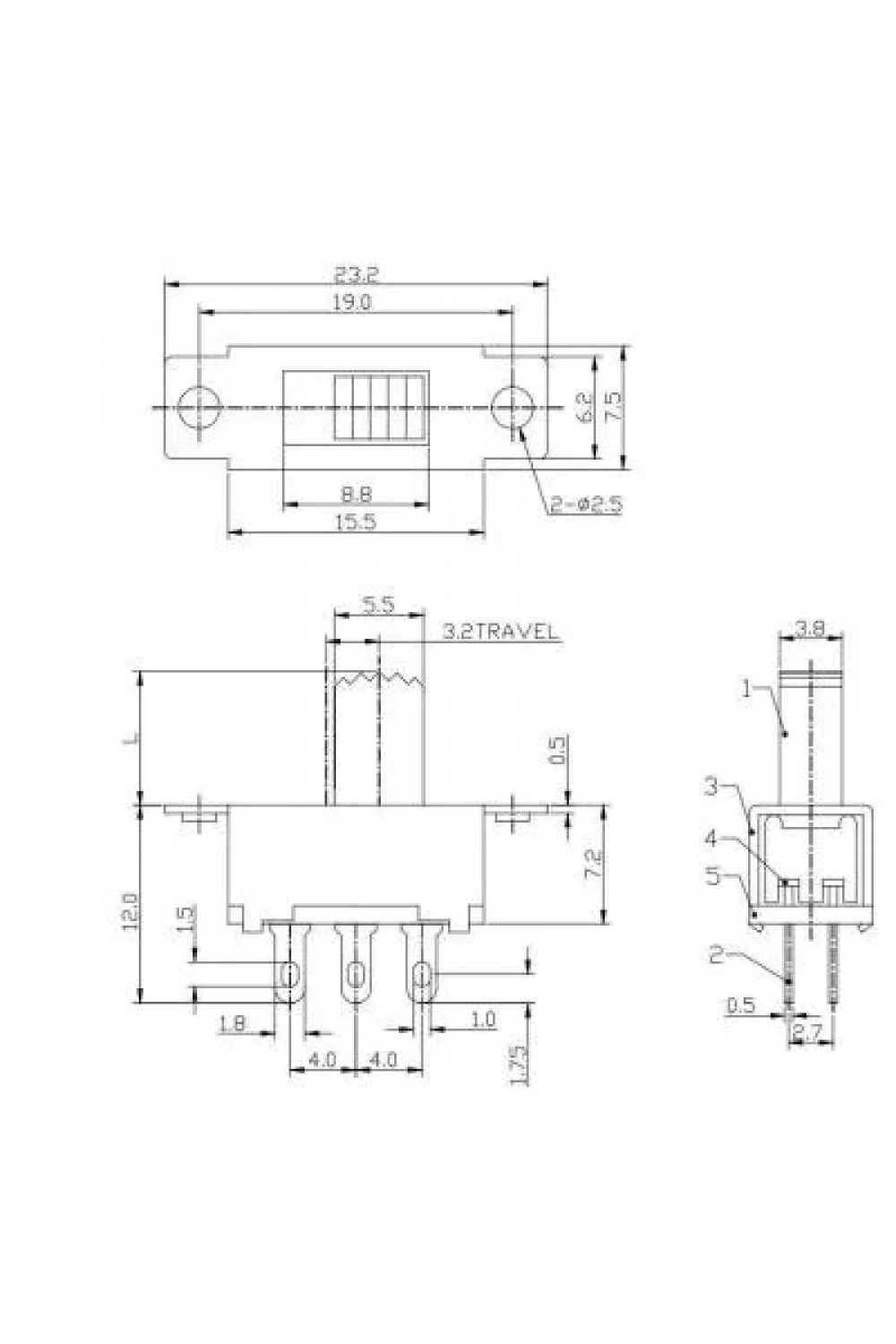 SS22F38G7 2P2T Sürgülü Switch
