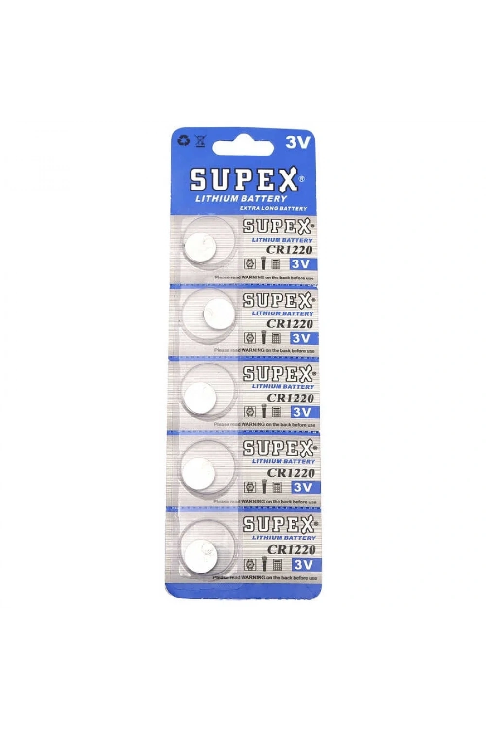 Supex CR1220 3V Lityum Düğme Pil - 5li Kart