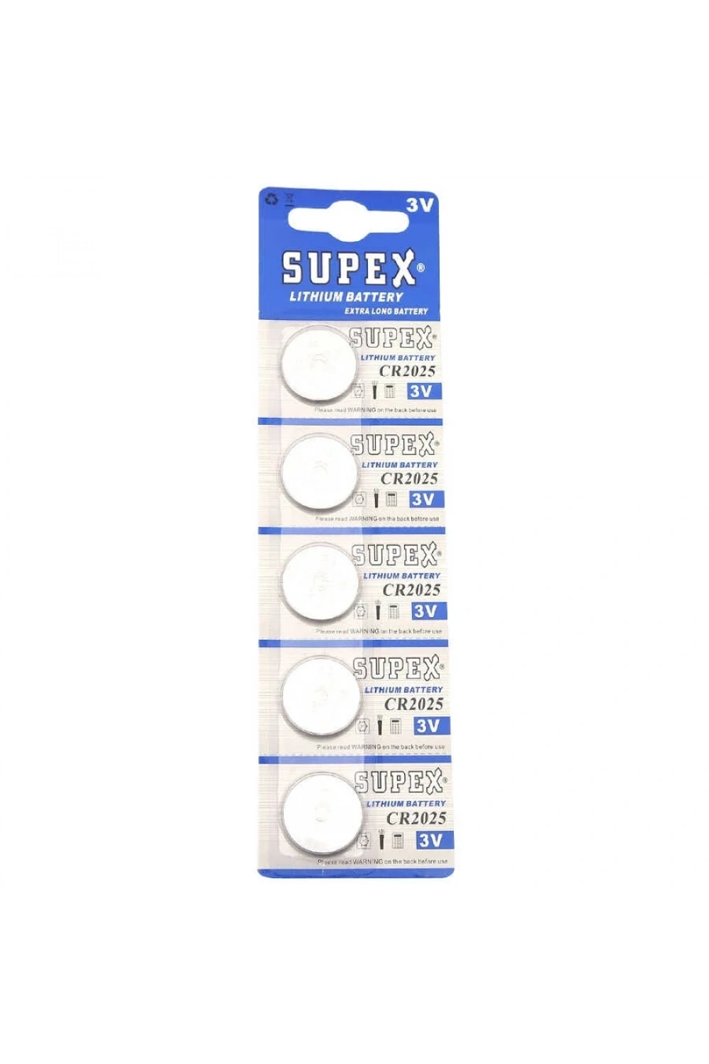 Supex CR2025 3V Lityum Düğme Pil - 5li Kart