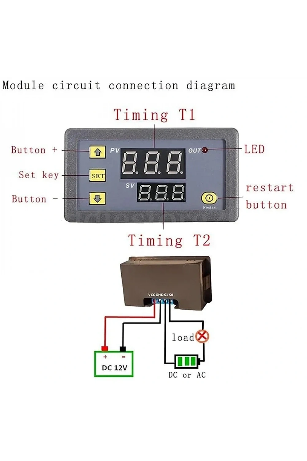 T3230 12V 20A Programlanabilir Dijital LED Ekranlı Zamanlayıcı Gecikme Rölesi