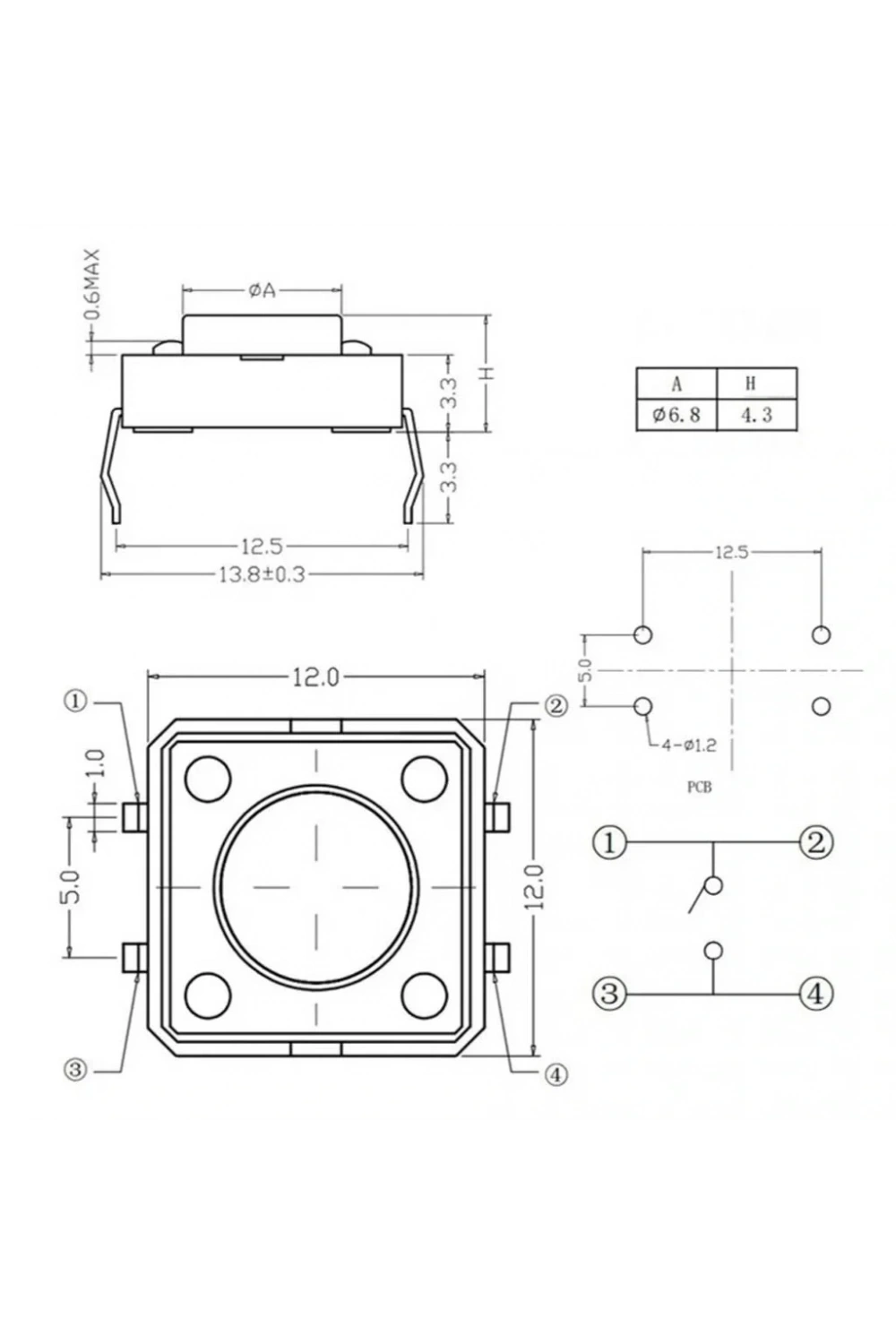 Tact Switch ( Tact Buton ) 12x12x4.3mm