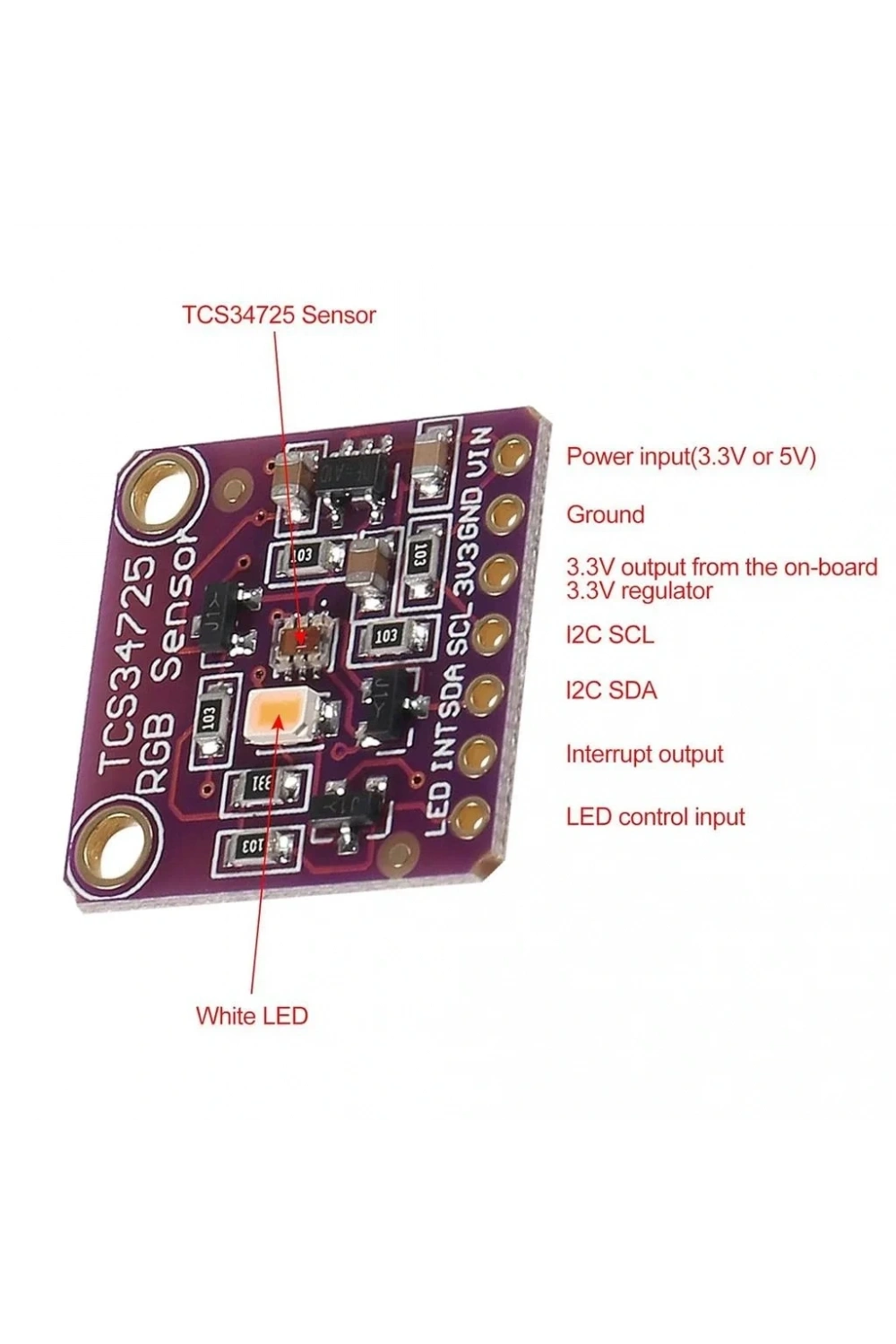 TCS34725 RGB Renk Algılama IR Filtre Sensör Modül