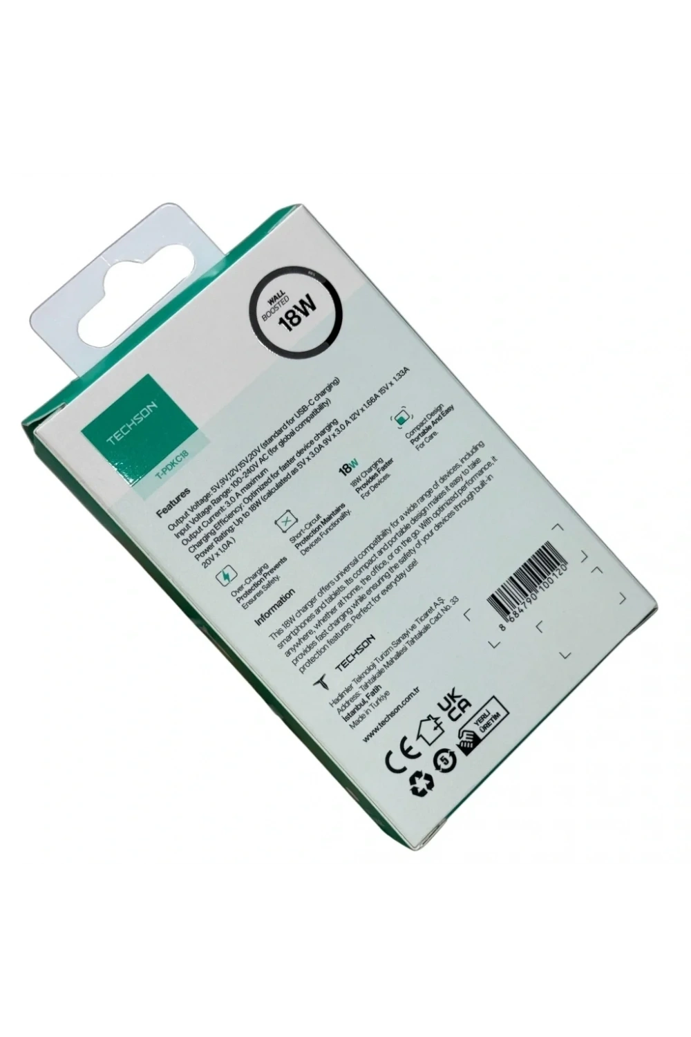 TECHSON 18W 3A Type-C Şarj Adaptörü Şarj Başlığı Beyaz PDKC18