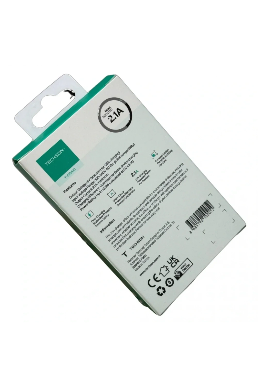 TECHSON 2.1A 5V USB Tekli Şarj Adaptörü Şarj Başlığı S10A10