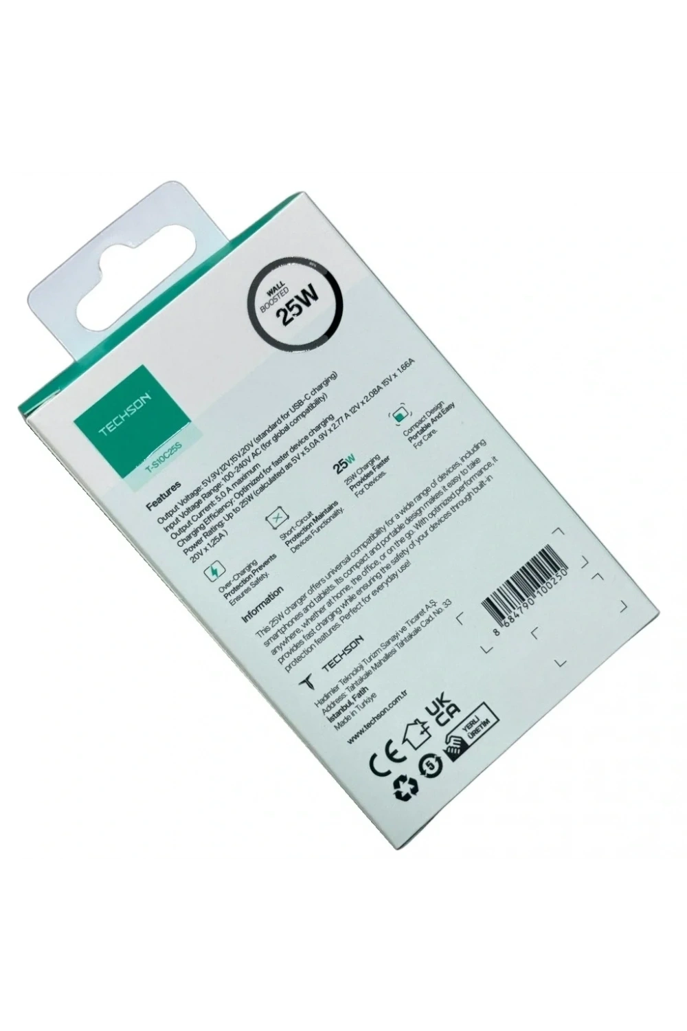 TECHSON 25W Type-C Adaptör şarj Başlığı Siyah S10C25S