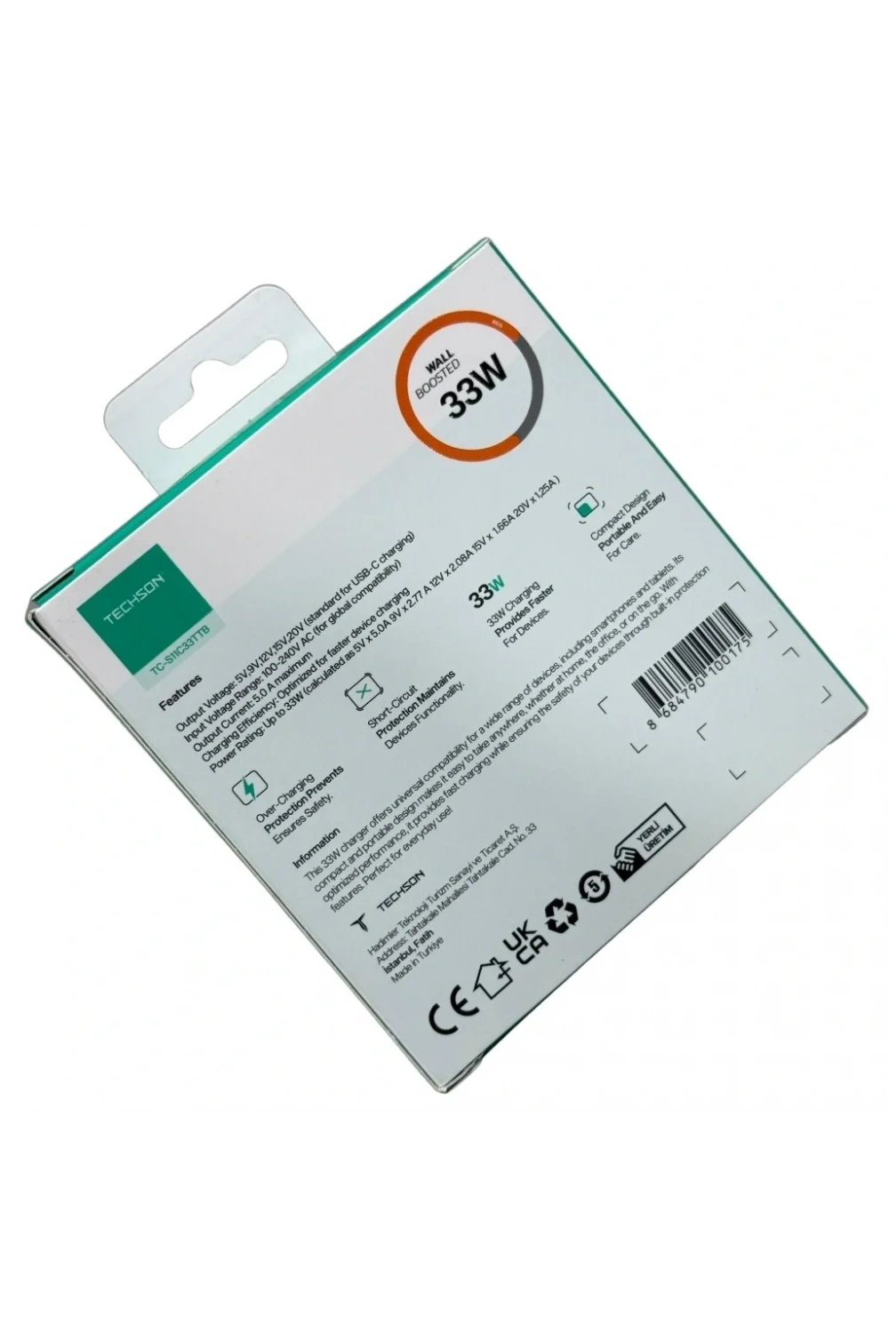 TECHSON 33W Type-C Adaptör + Kablo Şarj Cihazı Beyaz S11C33TTB