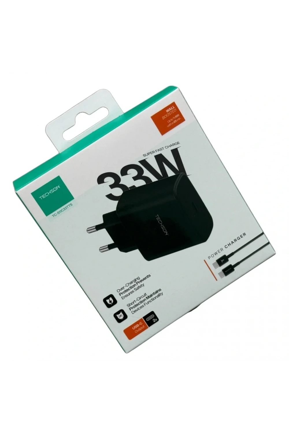 TECHSON 33W Type-C Adaptör + Kablo Şarj Cihazı Siyah S11C33TTS