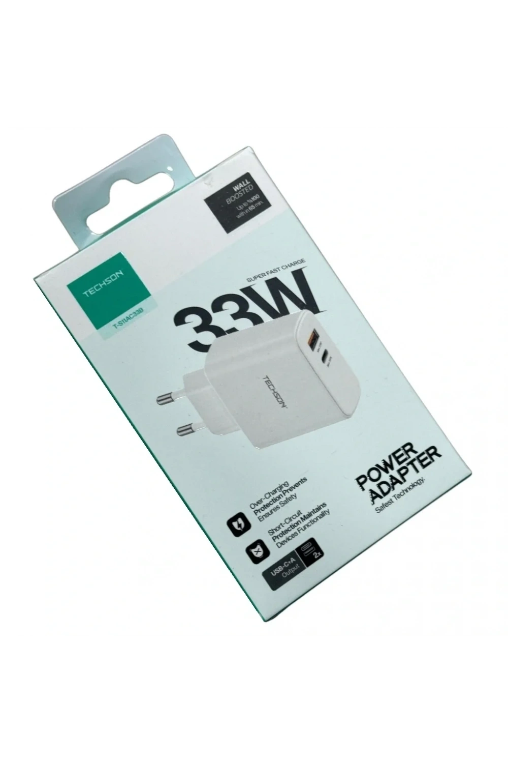TECHSON 33W Type-C + USB Hızlı Şarj Adaptörü Şarj Başlığı Beyaz S11AC33B