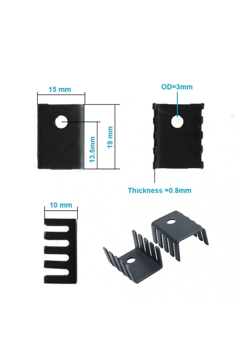 To-220 Metal Soğutucu Heatsink Vida Montajlı 19x15x10mm