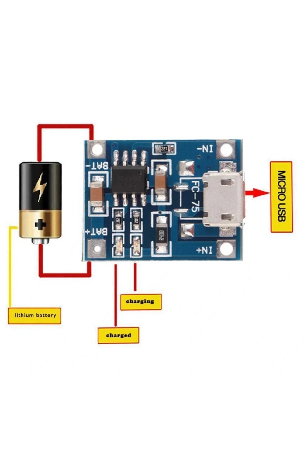 TP4056 Micro USB Girişli Li-Po Pil Şarj Devresi