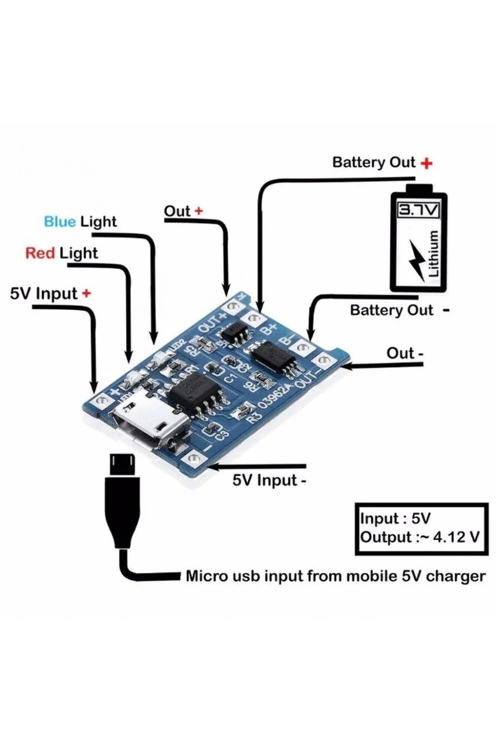 TP4056 Micro USB Korumalı Lipo 18650 Pil Şarj Devresi