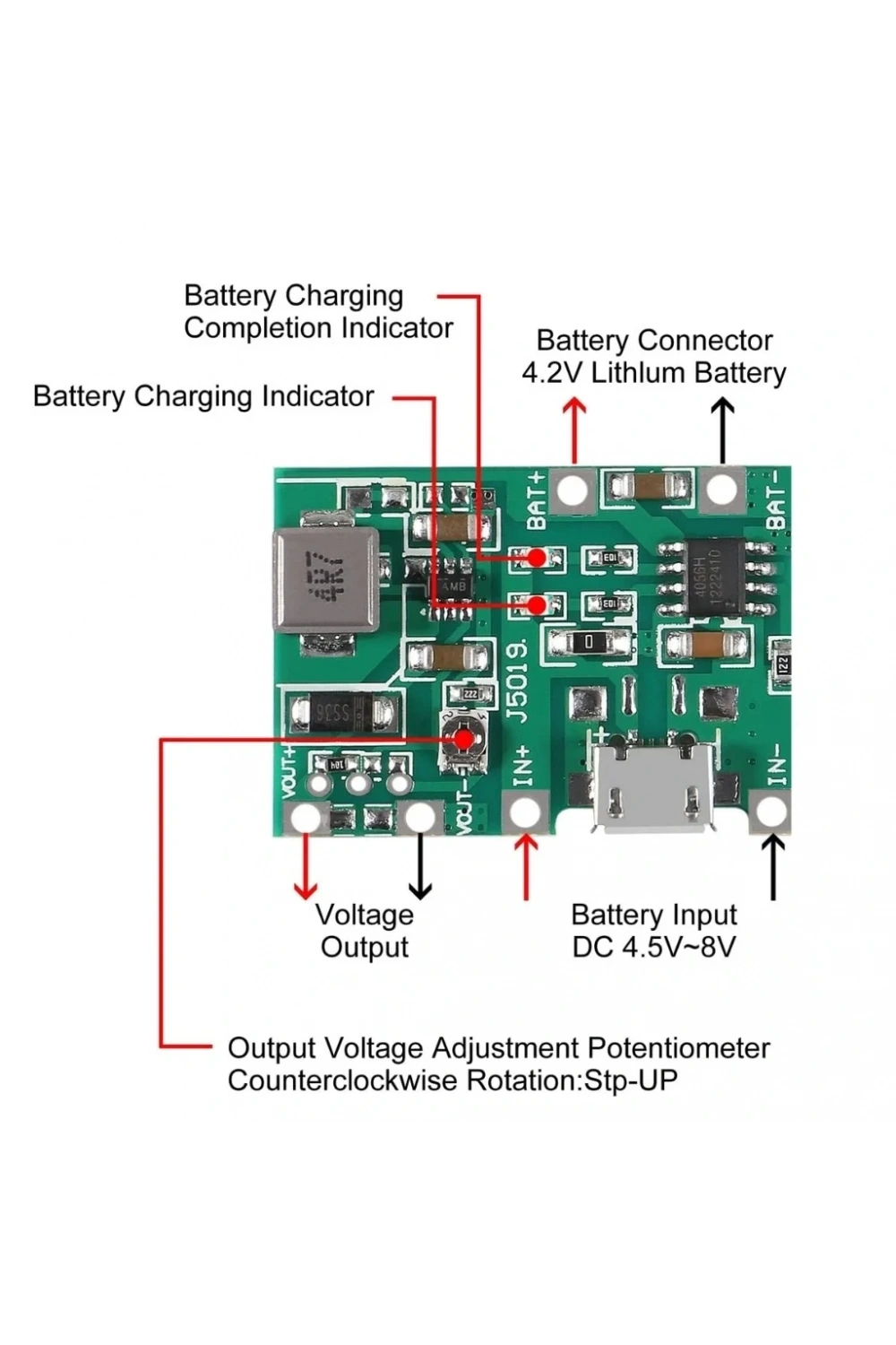 TP4056 Pil Şarj ve Voltaj Yükseltici 3.7V 4.2V Micro Usb