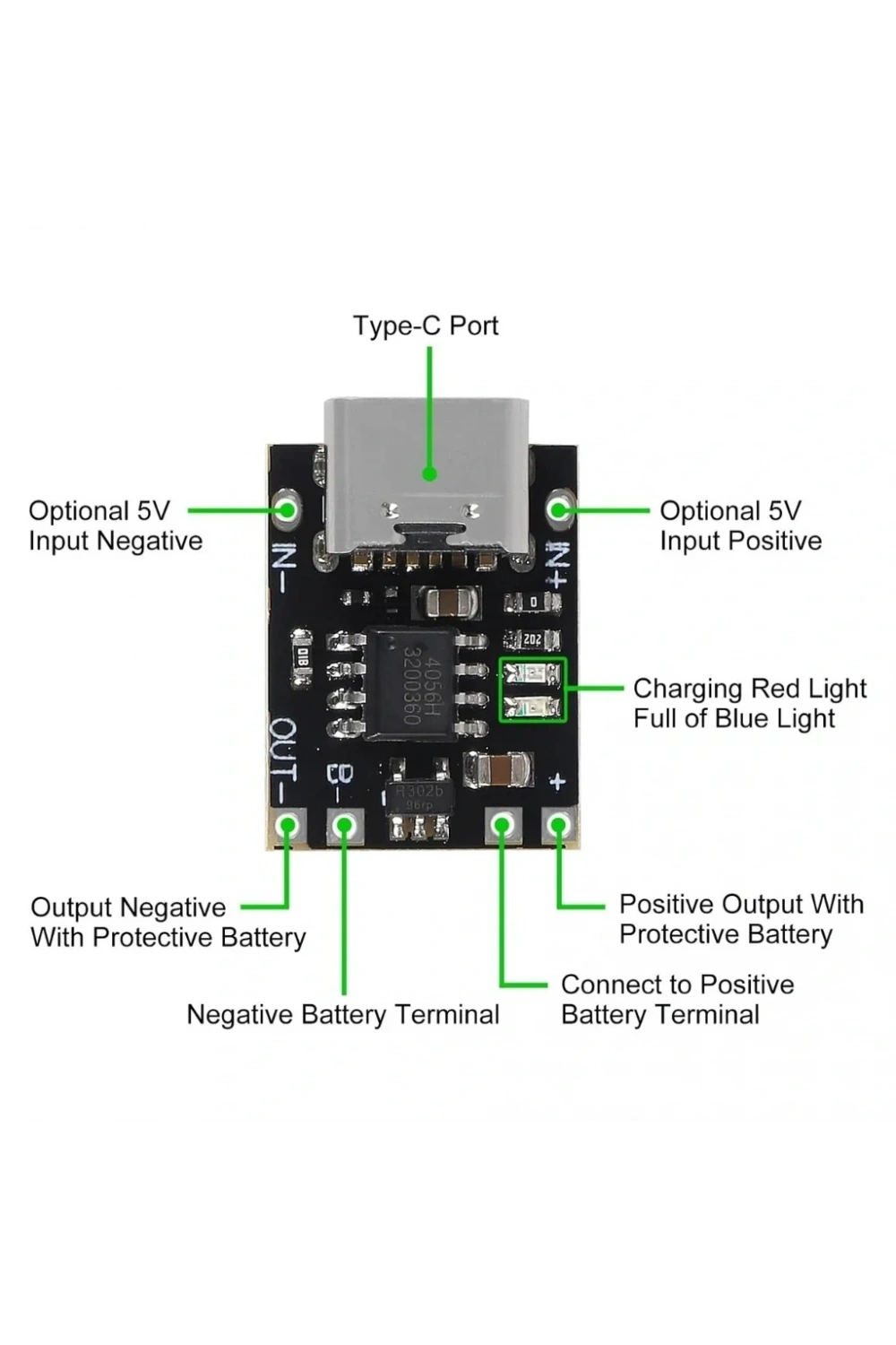 TP4056 Type-C 3.7V Mini Şarj Devresi Korumalı Mod