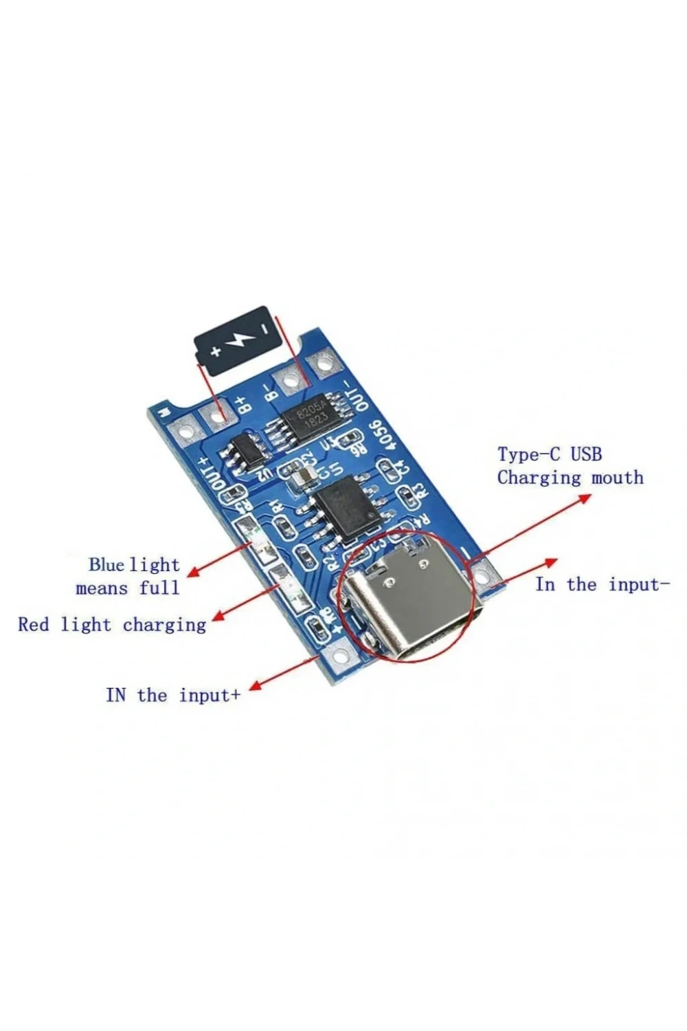 TP4056 Type-C Korumalı 18650 Lipo Pil Şarj Devresi