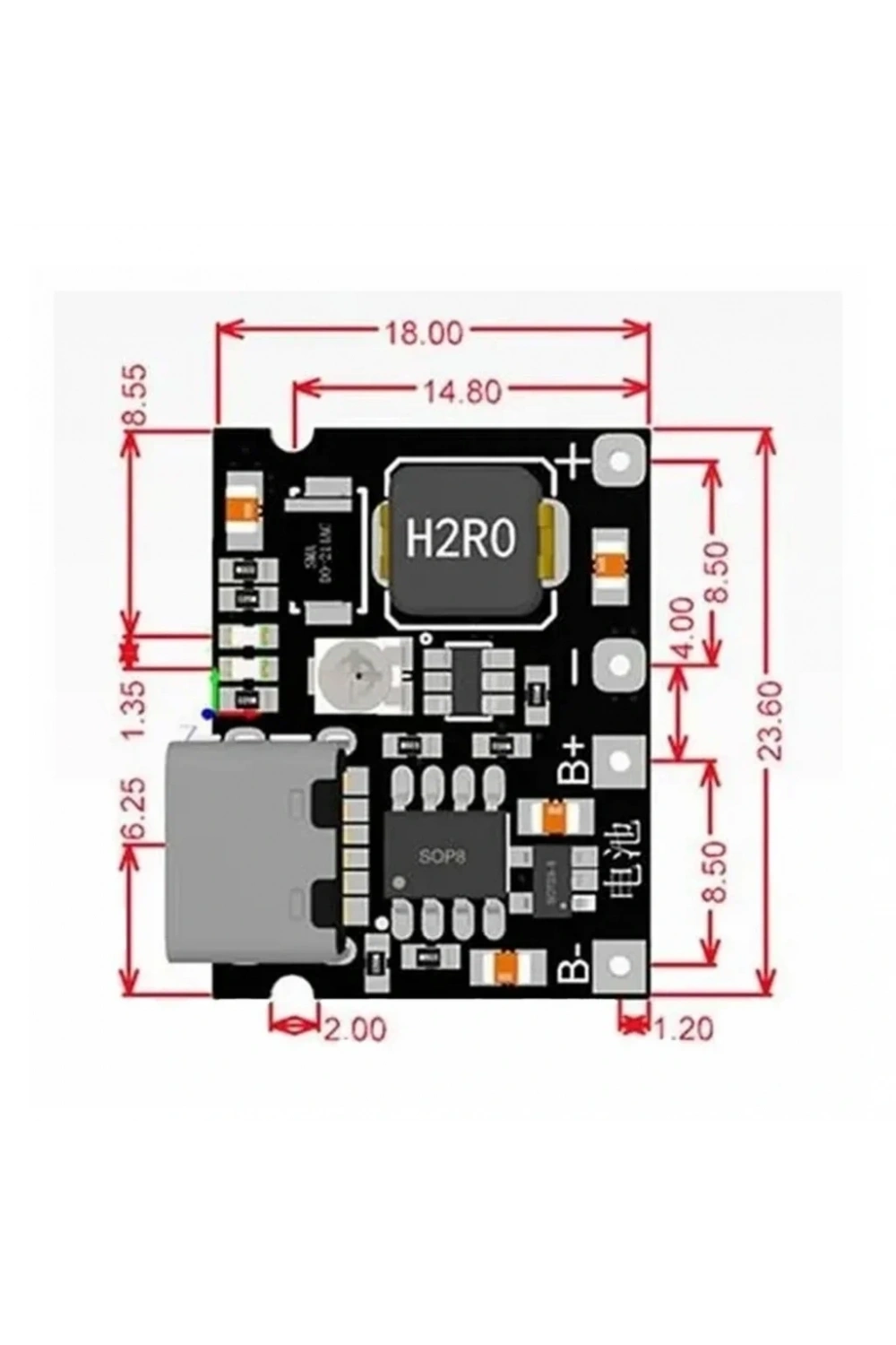 TP4056 Type-C Li-ion 18650 Pil Şarj Devresi DC-DC Voltaj Yükselticili