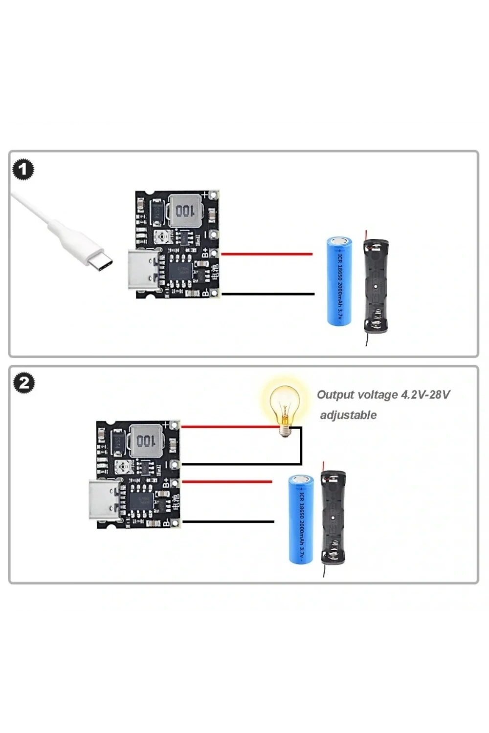 TP4056 Type-C Li-ion 18650 Pil Şarj Devresi DC-DC Voltaj Yükselticili