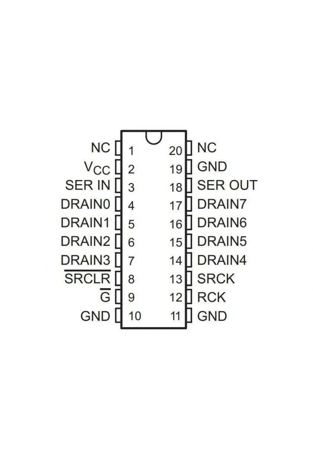 TPIC6B595N DIP-20 Shift Register Entegresi