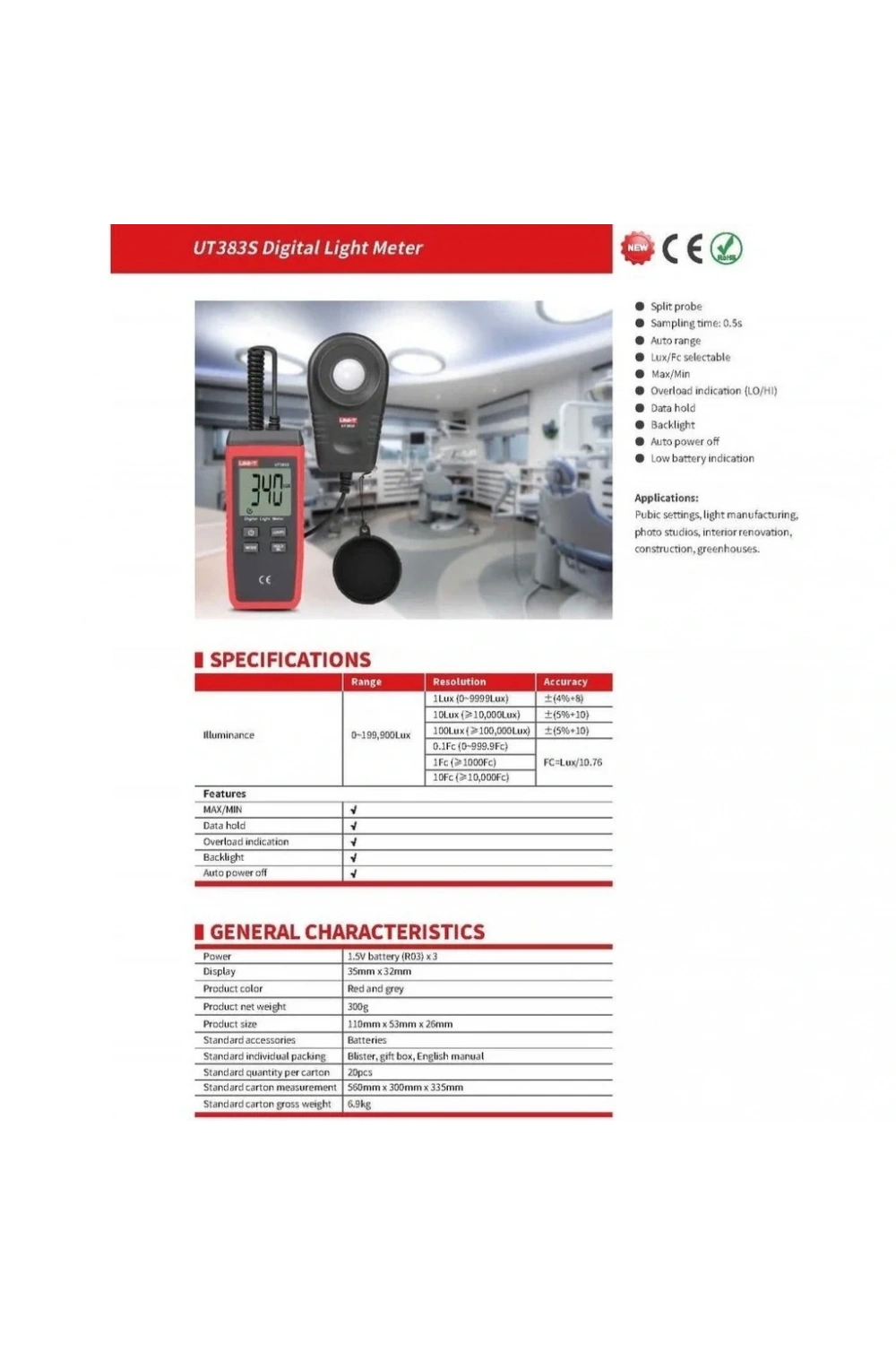 UNI-T UT383S El Tipi Mini Lüxmetre Işık Ölçer