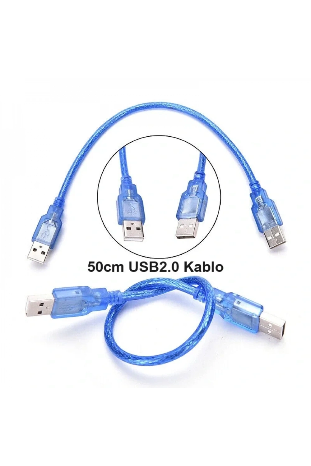USB 2.0 Erkek To Erkek Data Ve Şarj Kablosu Mavi 50cm