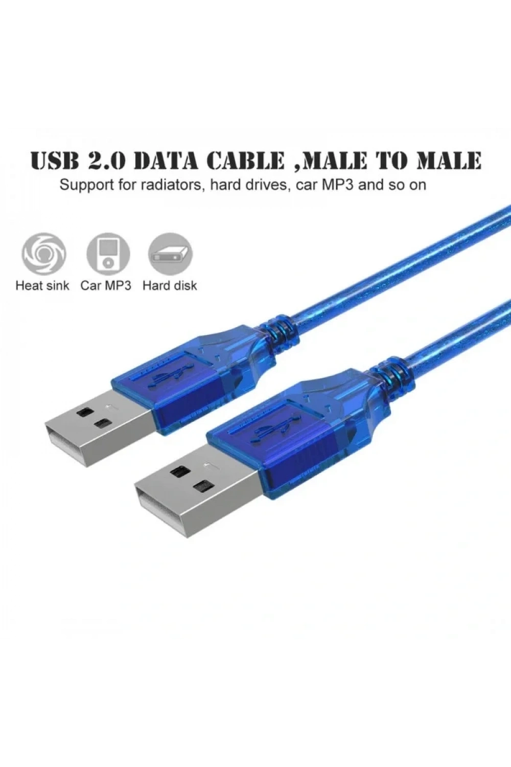 USB 2.0 Erkek To Erkek Data Ve Şarj Kablosu Mavi 50cm